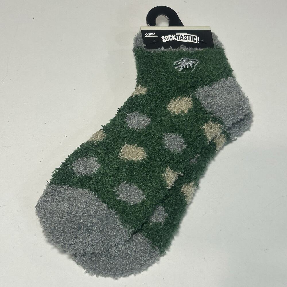 Socktastic MN Wild Fuzzy Slipper Socks Green Polka Dot One Size Fits‎ All NHL
